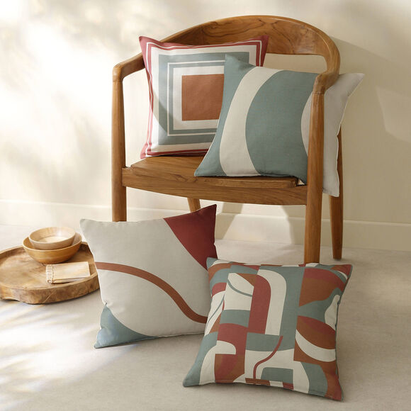 Housse de coussin imprimé "courbes" - lot de 2 (écru / terracotta) Housse de coussin imprimé "courbes" - lot de 2 (écru / terracotta)